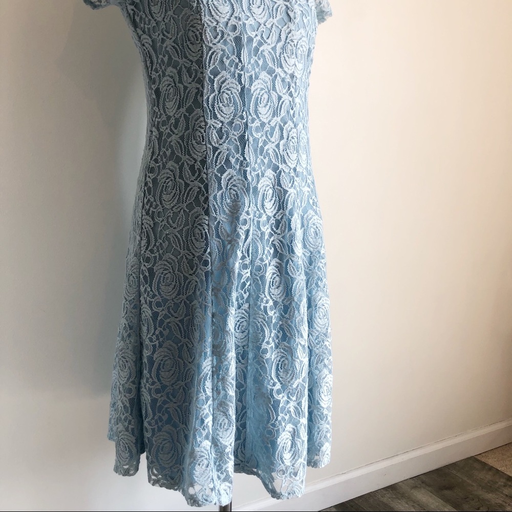 Perceptions Blue Lace Short Sleeved Skater Dress S - Picture 5 of 16